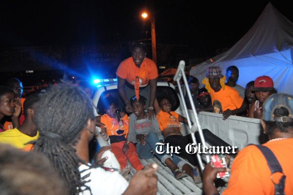 Gladstone Taylor/Freelance Photographer
PNP Road Tour at Portia Simpson Miller Square on Tuesday, February 23, 2016

Three women who were apparently injured during the stampede are placed in the back of a vehicle