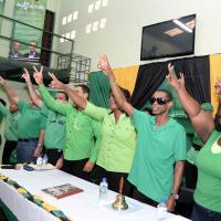 Jermaine Barnaby/Photographer

JLP area council meeting at Olympic gardens on Sunday January 31, 2016. *** Local Caption *** Jermaine Barnaby/Photographer



A confident bunch of JLP officials belting out the party's anthem.