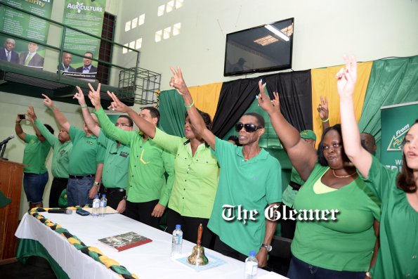 Jermaine Barnaby/Photographer

JLP area council meeting at Olympic gardens on Sunday January 31, 2016. *** Local Caption *** Jermaine Barnaby/Photographer



A confident bunch of JLP officials belting out the party's anthem.